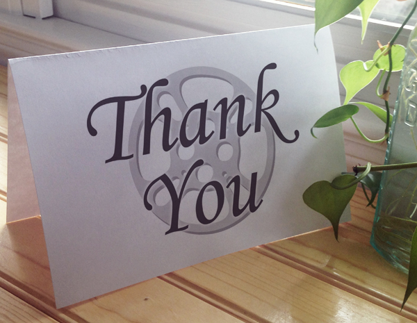 Printable Thank You card displayed on a shelf
