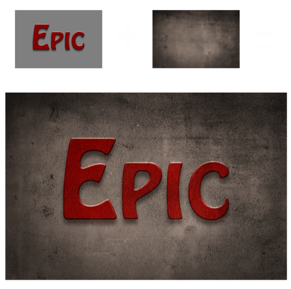 example of applying a concrete texture over the word ’epic’ on a grey background